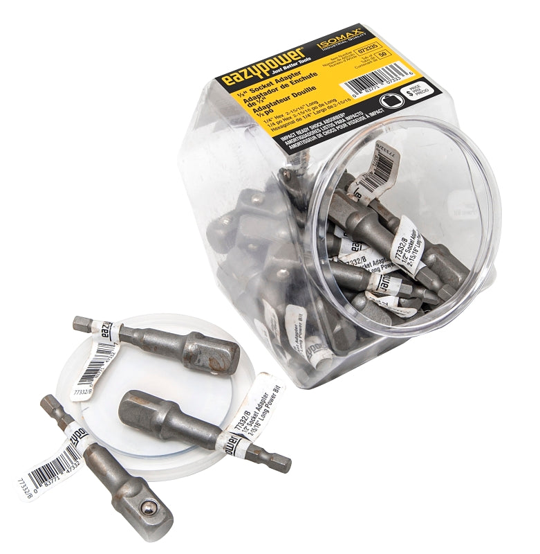 EAZYPOWER Eazypower 073335 Socket Adapter, 1/2 in Drive, 1/4 in Output Drive, Hex Output Drive, 2-15/16 in L TOOLS EAZYPOWER