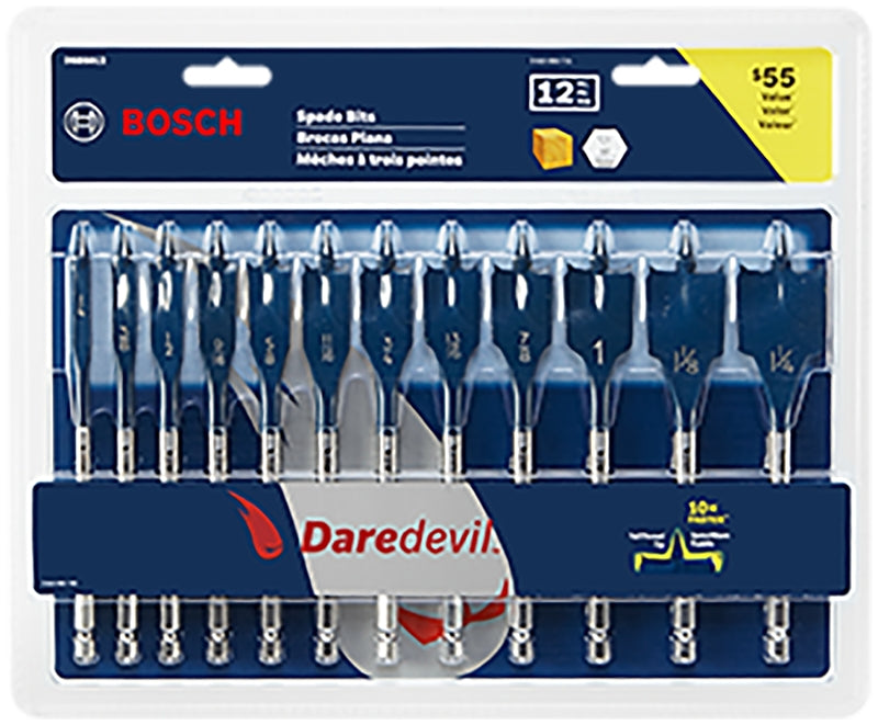 BOSCH Bosch DSB5012 Spade Drill Bit Set, 12-Piece, Carbon Steel