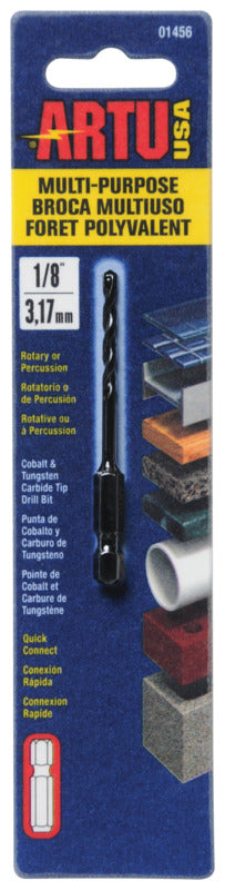 ARTU ARTU 01456 Drill Bit, 1/8 in Dia, 2-7/8 in OAL, Multi-Purpose, Parabolic Flute, Quick-Connect Shank TOOLS ARTU