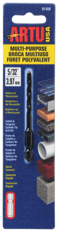 ARTU ARTU 01458 Drill Bit, 5/32 in Dia, 3-1/8 in OAL, Multi-Purpose, Parabolic Flute, Quick-Connect Shank TOOLS ARTU