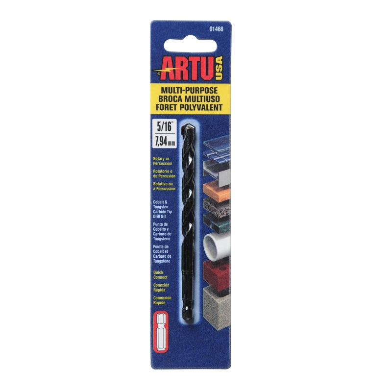 ARTU ARTU 01468 Drill Bit, 5/16 in Dia, 4-1/2 in OAL, Multi-Purpose, Parabolic Flute, Quick-Connect Shank TOOLS ARTU