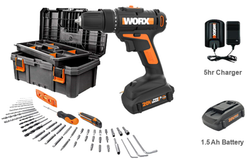 WORX Worx WX101L.3 Drill/Driver, 3/8 in Chuck, Keyless Chuck, 1300 rpm Speed TOOLS WORX