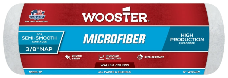 WOOSTER BRUSH WOOSTER R523-9 Roller Cover, All Paints Paint, 3/8 in Thick Nap, Microfiber Cover, Green PAINT WOOSTER BRUSH   