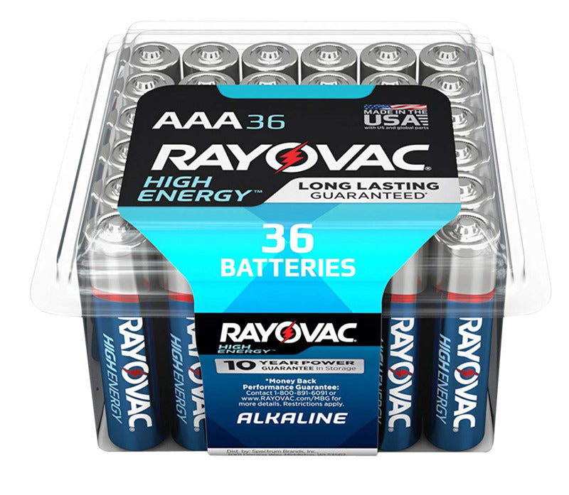 ENERGIZER BATTERY Rayovac 824-36PPK Battery, 1.5 V Battery, 1100 mAh, AAA Battery, Alkaline, 36/PK ELECTRICAL ENERGIZER BATTERY