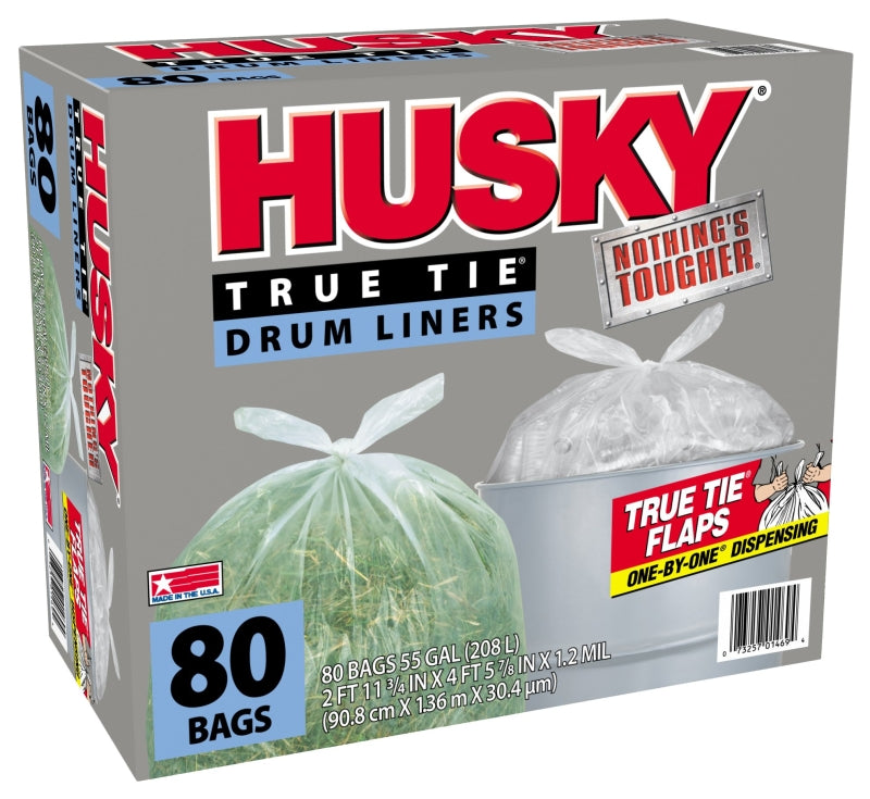 POLY-AMERICA Husky HK55WC080C Trash Bag, 55 gal Capacity, Clear