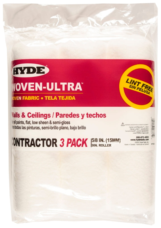 HYDE Hyde 47333 Roller Cover, 5/8 in Thick Nap, 9 in L, Fabric Cover, 3/PK PAINT HYDE