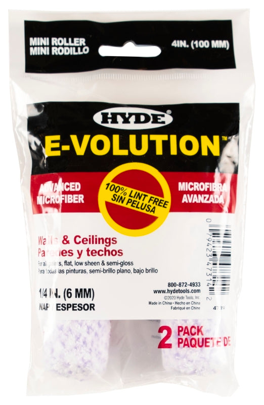 HYDE Hyde 47314 Mini Roller Cover, 1/4 in Thick Nap, 4 in L, 2/PK PAINT HYDE