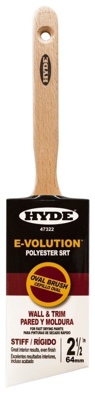 HYDE Hyde 47322 Paint Brush, Oval, Stiff Brush, 2-1/2 in L Bristle, Polyester Bristle, 6/PK PAINT HYDE