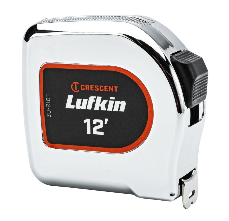 LUFKIN Crescent Lufkin Chrome Power Tape Series L912-02 Tape Measure, 12 ft L Blade, 1/2 in W Blade ELECTRICAL LUFKIN