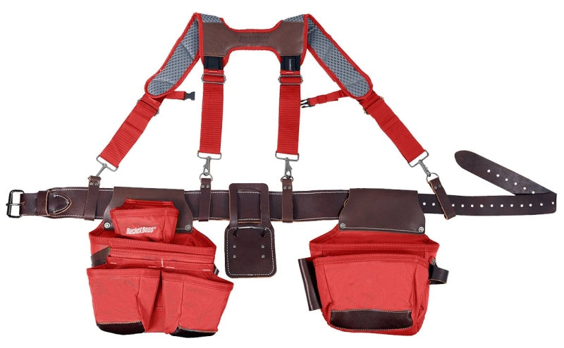 BUCKET BOSS Bucket Boss 55505-RD Suspension Rig Tool Belt, 52 in Waist, Leather, Red, 19-Pocket TOOLS BUCKET BOSS