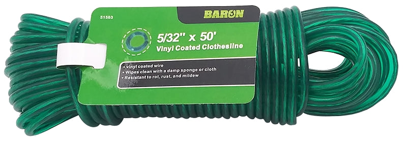 BARON BARON 51503 Clothesline, #5, 50 ft L, Plastic/Vinyl, Green, 72 lb Working Load HARDWARE & FARM SUPPLIES BARON   