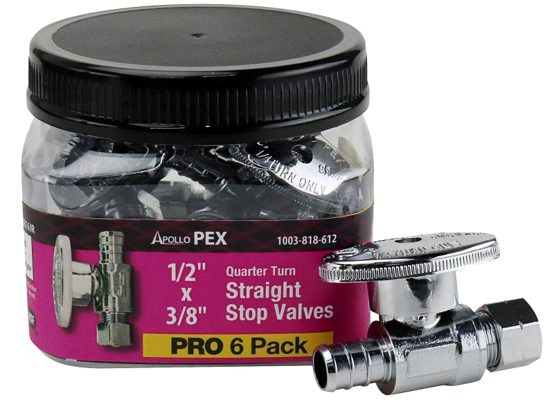 APOLLO Apollo Valves APXVS1238C6JR Straight Stop Valve, 1/2 x 3/8 in Connection, Barb x Compression, 200 psi Pressure PLUMBING, HEATING & VENTILATION APOLLO