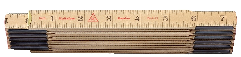 HULTAFORS Hultafors 101404U Folding Rule, 1/16 in Graduation, Birch Wood/Steel, Black/Red