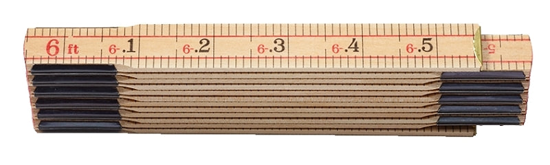 HULTAFORS Hultafors 101204U Engineering Folding Ruler, 1/10th, 1/100th, 1/16 in Graduation, Wood, Black/Red