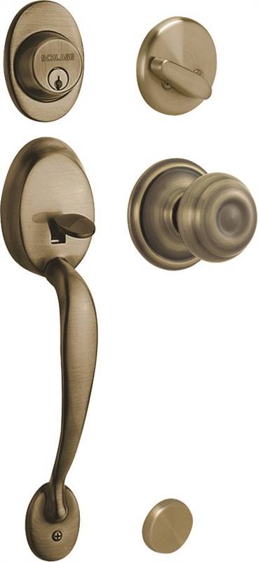 SCHLAGE LOCK Schlage F60PLYXGEO609 Combination Lockset, Mechanical Lock, Knob Handle, Round Design, Antique Brass, 1 Grade HARDWARE & FARM SUPPLIES SCHLAGE LOCK