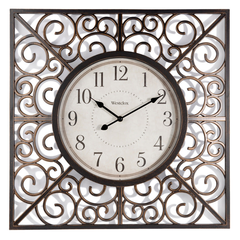 WESTCLOX Westclox 33163 Clock with Swirl, Square, Vintage Frame, Plastic Clock Face, Analog HOUSEWARES WESTCLOX   