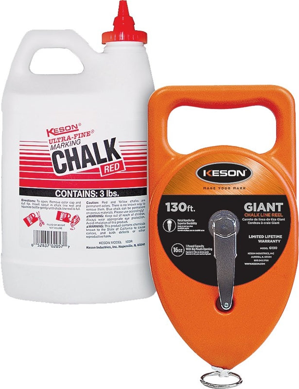 KESON LLC Keson G1303R Chalk Line Reel, 3 lb Chalk Capacity, 130 ft L Line