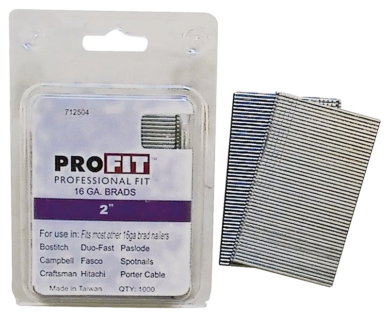 PRO-FIT ProFIT 0712504 Series Finish Nail, Glue Collation, 2 in L, 16 ga, Steel, Electro-Galvanized, Brad Head, Smooth Shank HARDWARE & FARM SUPPLIES PRO-FIT
