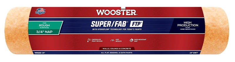 WOOSTER BRUSH Wooster RR925-14 Roller Cover, 3/4 in Thick Nap, 14 in L, Knit Fabric Cover, Lager PAINT WOOSTER BRUSH   