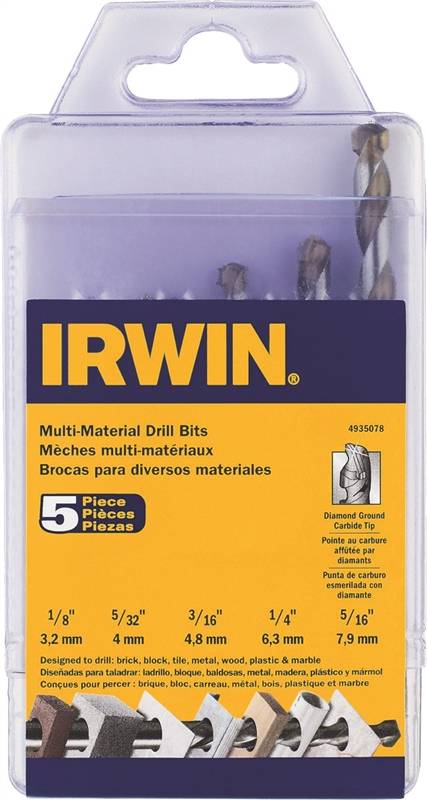 IRWIN Irwin 4935078 Drill Bit Set, Multi-Material, 5-Piece, Steel, Uncoated TOOLS IRWIN