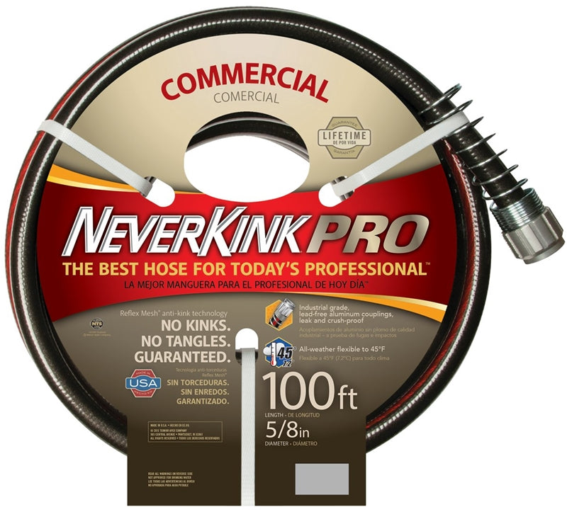 TEKNOR APEX Apex Neverkink Pro Commercial 8845-100 Water Hose, 5/8 in, 100 ft L, Brass Threaded Coupling