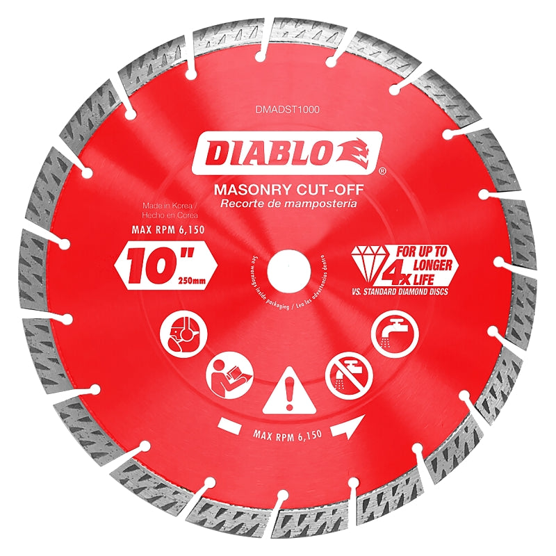 DIABLO Diablo DMADST1000 Series Saw Blade, Turbo Cut-Off Disc Blade, 10 in Dia, Segmented Rim, 1/PK TOOLS DIABLO