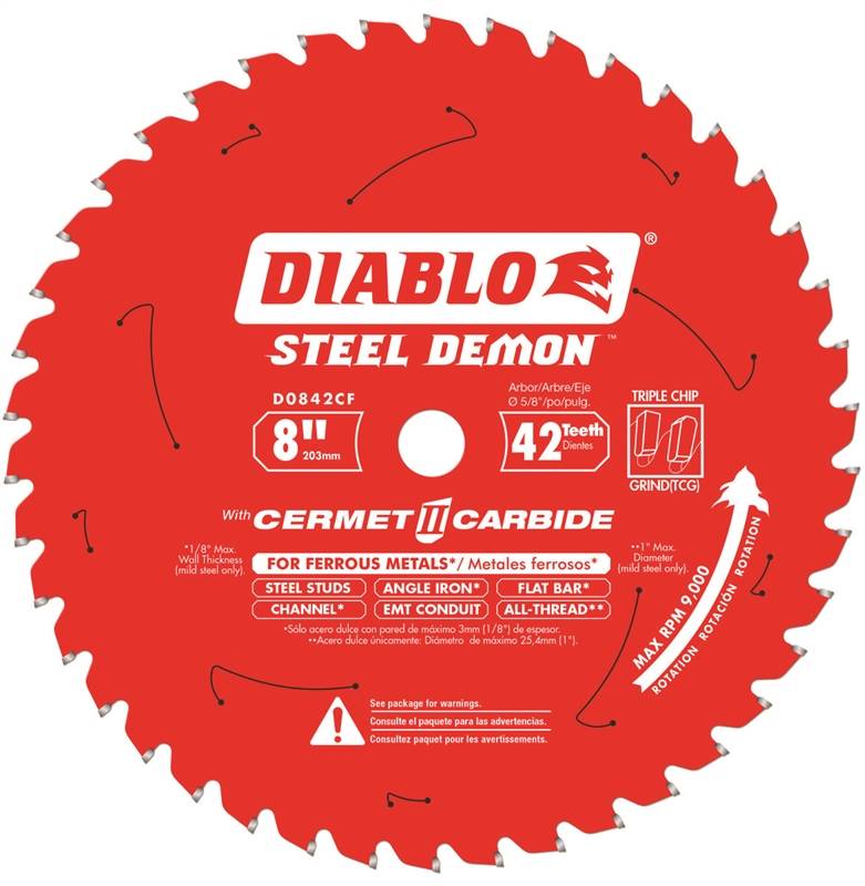 DIABLO Diablo D0842CF Circular Saw Blade, 8 in Dia, 5/8 in Arbor, 42-Teeth, Cermet Cutting Edge TOOLS DIABLO