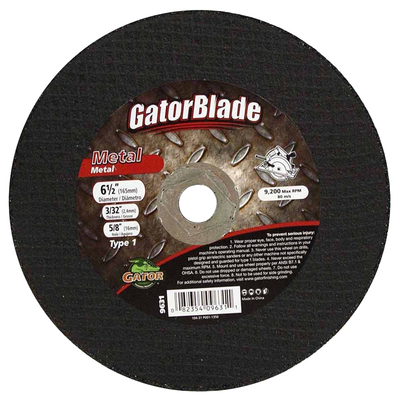 GATOR GatorBlade 9631 Cut-Off Wheel, 6-1/2 in Dia, 3/32 in Thick, 5/8 in Arbor TOOLS GATOR