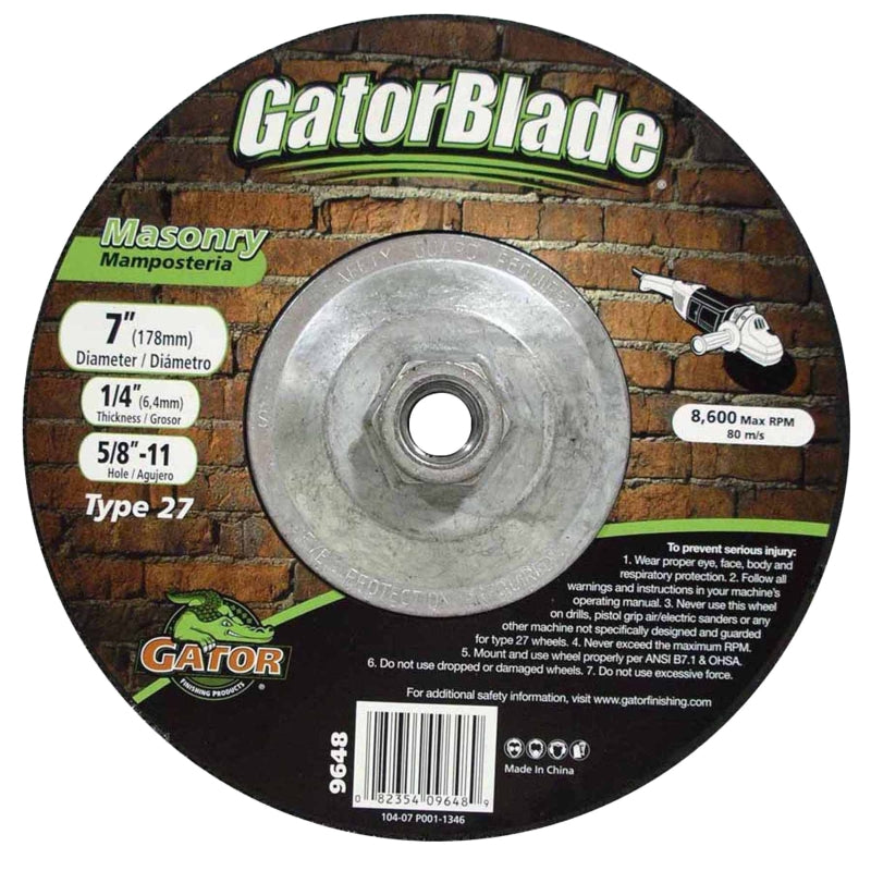 GATOR GatorBlade 9648 Cut-Off Wheel, 7 in Dia, 1/4 in Thick, 5/8-11 in Arbor, Silicone Carbide Abrasive TOOLS GATOR