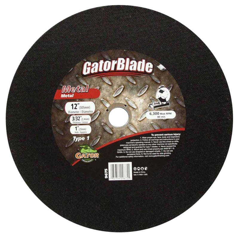 GATOR GatorBlade 9675 Cut-Off Wheel, 12 in Dia, 3/32 in Thick, 1 in Arbor TOOLS GATOR