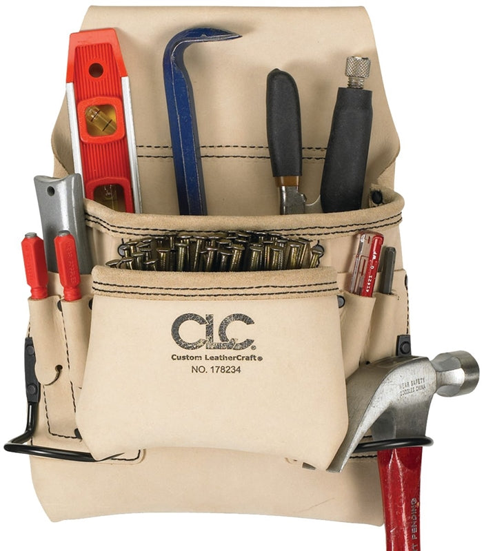 HULTAFORS CLC Tool Works Series 178234 Nail and Tool Bag, 8-Pocket, Leather, White, 24 in W, 13 in H TOOLS HULTAFORS