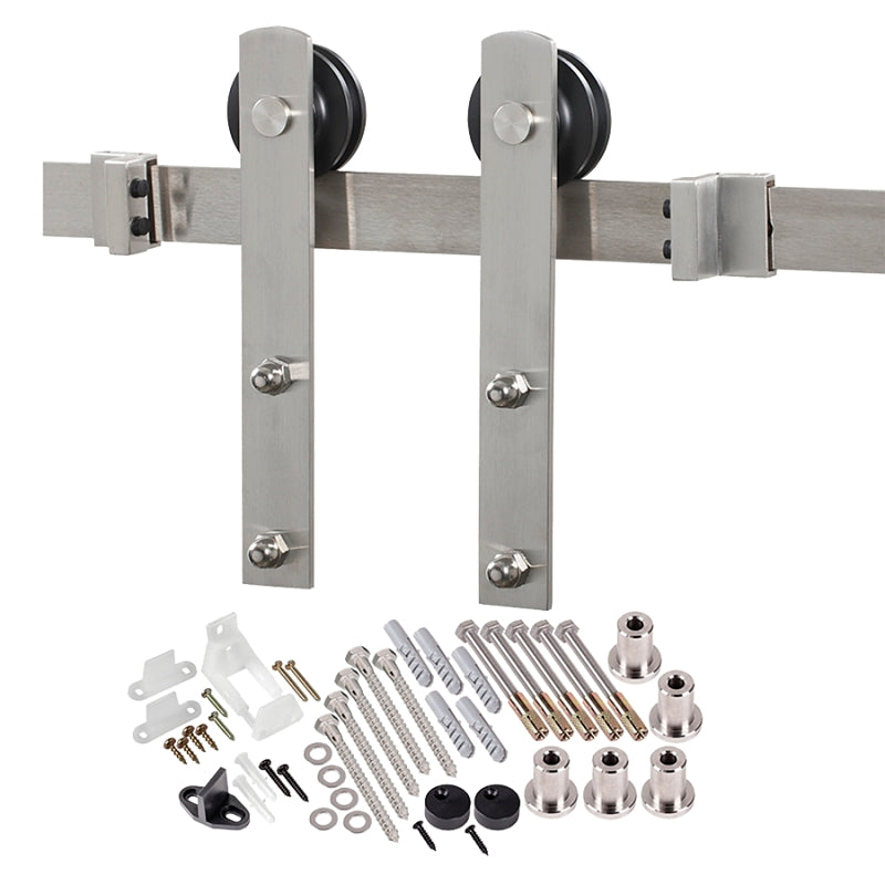 RENIN Renin BD100K-07800-SS Straight Strap Barn Door Hardware Kit, 78-3/4 in L Track, Steel, Stainless Steel, Wall