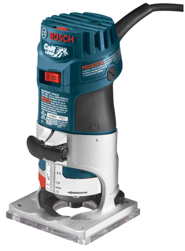 BOSCH Bosch PR20EVS Palm Router, 5.6 A, 1-5/16 in Max Cutter Dia, 1/4 in Collet, 16,000 to 35,000 rpm Load Speed TOOLS BOSCH   