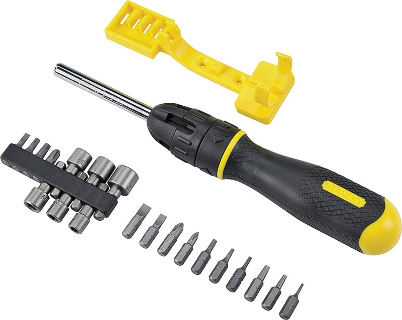 STANLEY STANLEY 62-574 Ratcheting Screwdriver Set, Multi-Bit Drive, 10-1/2 in OAL, Ergonomic Handle TOOLS STANLEY