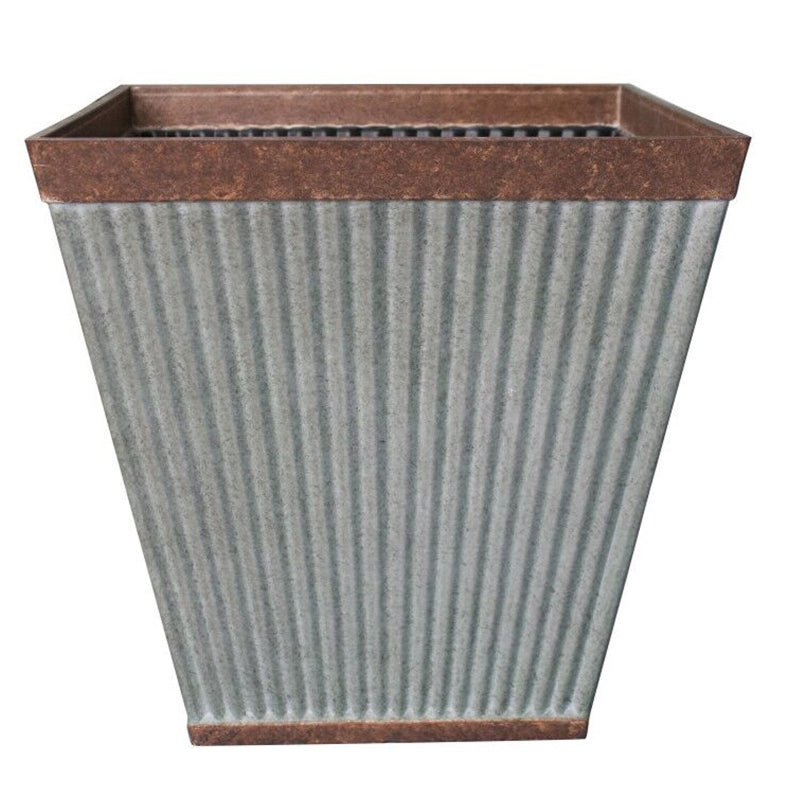 SOUTHERN PATIO Southern Patio HDR-046851 Planter, 16 in H, 16 in W, 16 in D, Square, Resin, Rustic Galvanized, Silvery