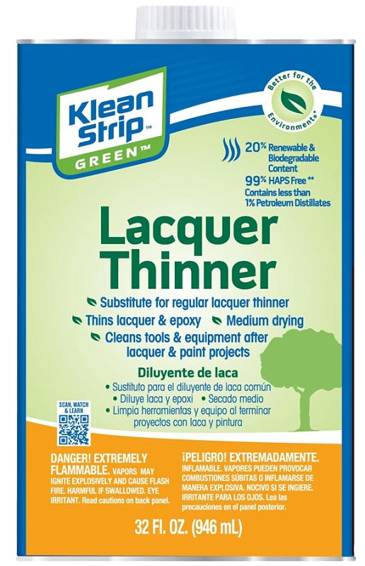 KLEAN STRIP Klean Strip QKGL75009 Lacquer Thinner, Liquid, Water White, 1 qt, Can PAINT KLEAN STRIP