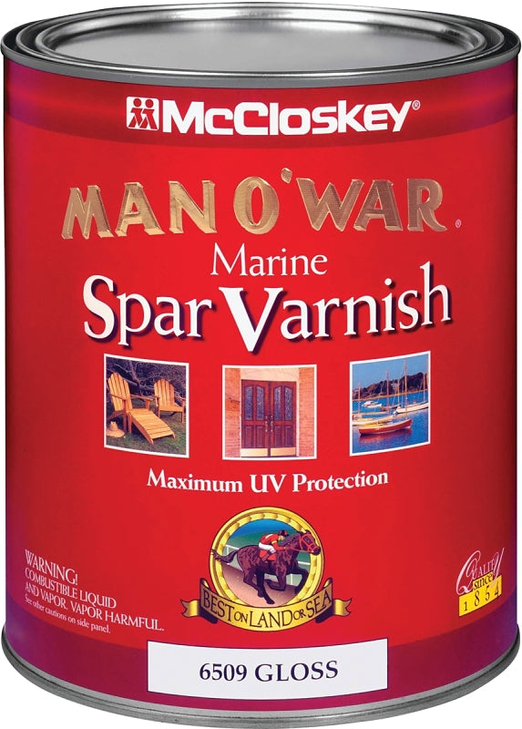 MCCLOSKEY McCloskey Man O' War 080.0006509.005 Marine Spar Varnish, Gloss, Clear, Liquid, 1 qt PAINT MCCLOSKEY