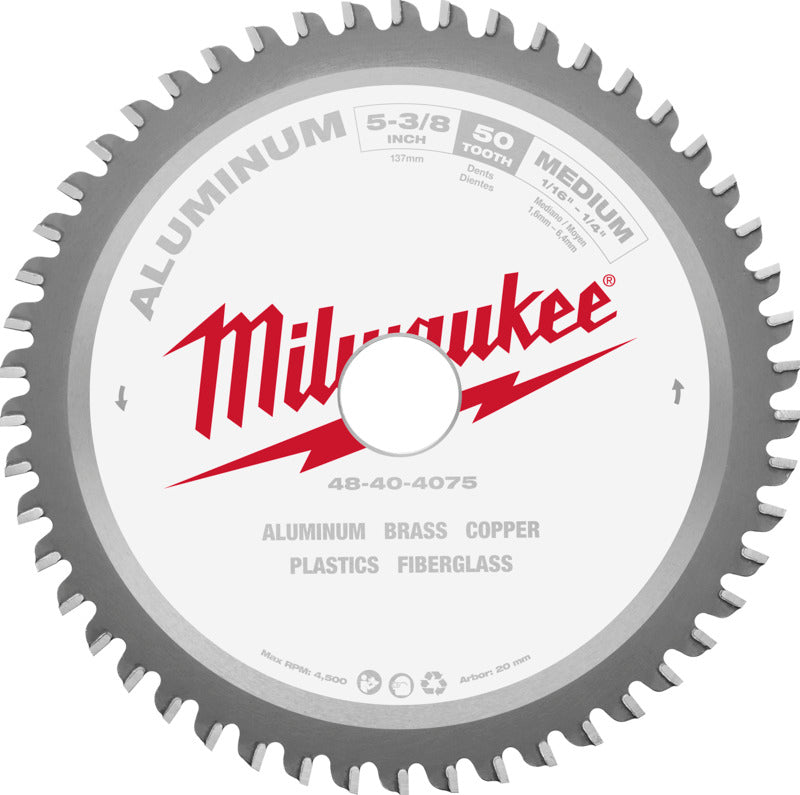 MILWAUKEE Milwaukee 48-40-4075 Circular Saw Blade, 5-3/8 in Dia, 20 mm Arbor, 50-Teeth, Tungsten Carbide Cutting Edge TOOLS MILWAUKEE