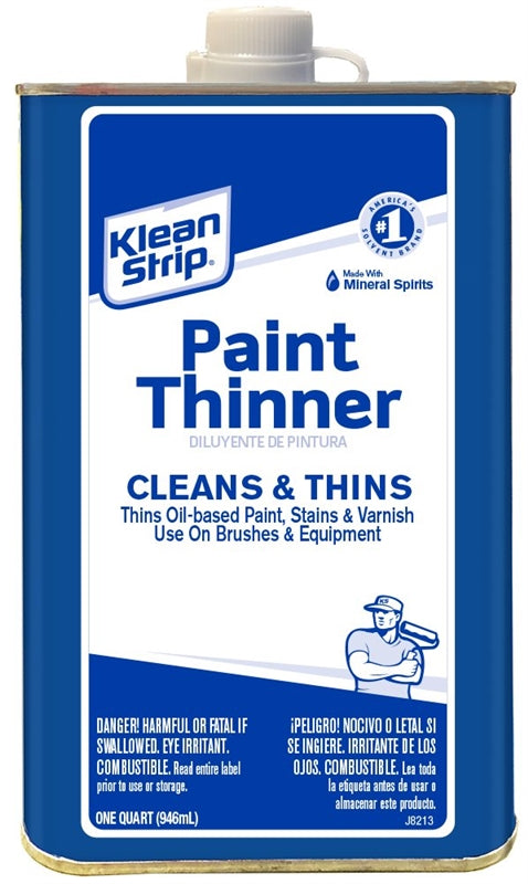 KLEAN STRIP Klean Strip QKPT94003 Paint Thinner, Liquid, Free, Clear, Water White, 1 qt, Can PAINT KLEAN STRIP