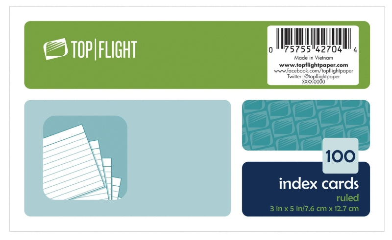 TOP FLIGHT Top Flight 4630712 Index Card, 3 in L, 5 in W, White HOUSEWARES TOP FLIGHT