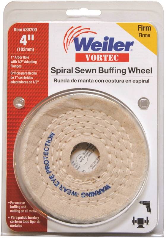 WEILER Weiler 36700 Buffing Wheel, 4 in Dia, 3/8 in Thick, 1/2 to 1 in Arbor AUTOMOTIVE WEILER   