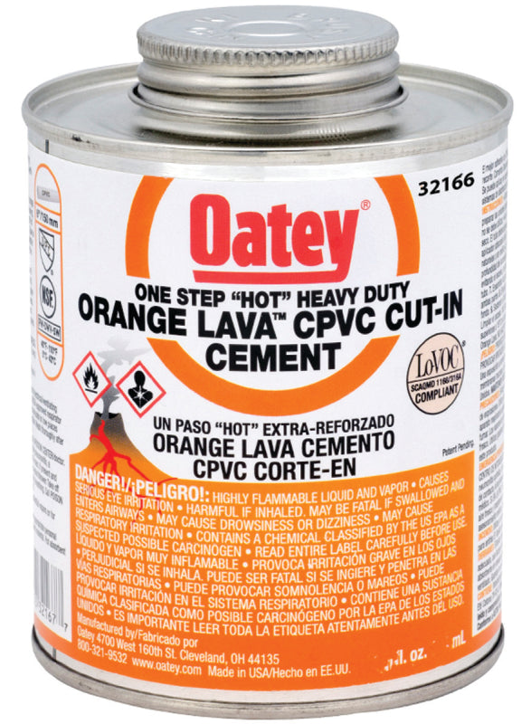OATEY Oatey 32166 Cut-In Cement, 8 oz Can, Liquid, Orange PLUMBING, HEATING & VENTILATION OATEY