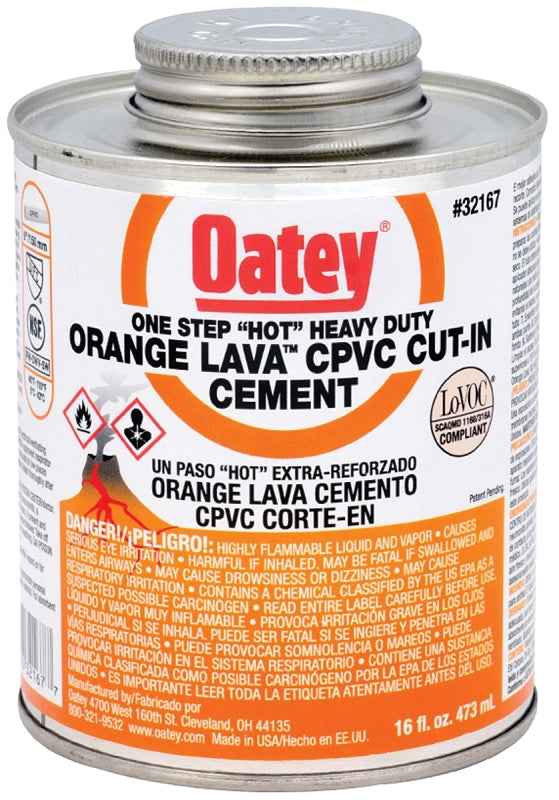 OATEY Oatey 32167 Solvent Cement, 16 oz Can, Liquid, Orange PLUMBING, HEATING & VENTILATION OATEY