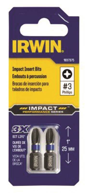 IRWIN Irwin IWAF31PH32 Impact Power Bit, PH3 Drive, Phillips Drive, 1/4 in Shank, Hex Shank, 1 in L, Steel TOOLS IRWIN
