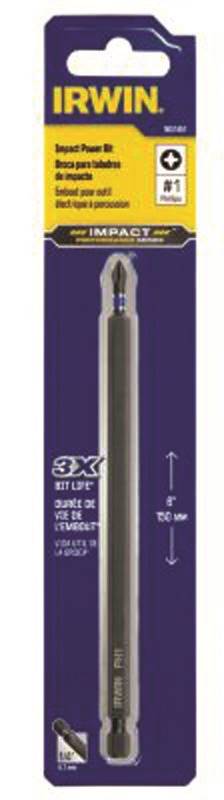 IRWIN Irwin 1837451 Power Bit, #1 Drive, Phillips Drive, 1/4 in Shank, Hex Shank, 6 in L, S2 Steel, 1/PK TOOLS IRWIN