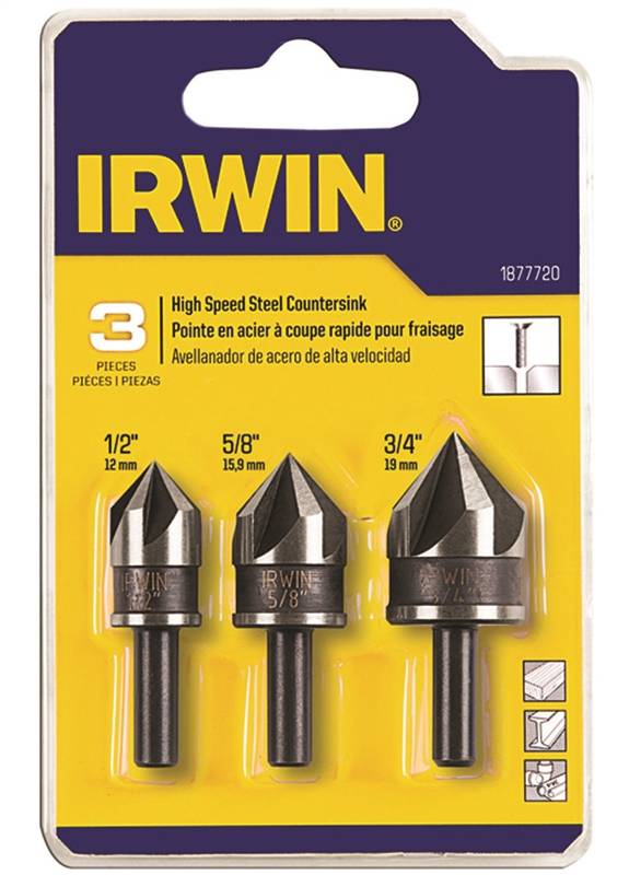 IRWIN Irwin 1877720 Countersink Drill Bit, Specifications: 1/4 in Shank, HSS, Includes: 1/2, 5/8 and 3/4 in Countersink TOOLS IRWIN
