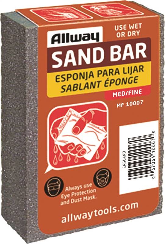 ALLWAY TOOLS Allway Tools MF Sand Bar, 4 in L, 2-1/2 in W, Fine, Medium, Aluminum Oxide Abrasive