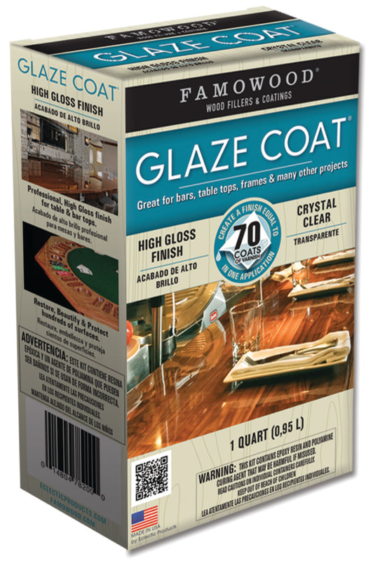 FAMOWOOD Famowood 5050080 Glaze Epoxy Coating, Liquid, Slight, Clear, 1 qt, Container PAINT FAMOWOOD