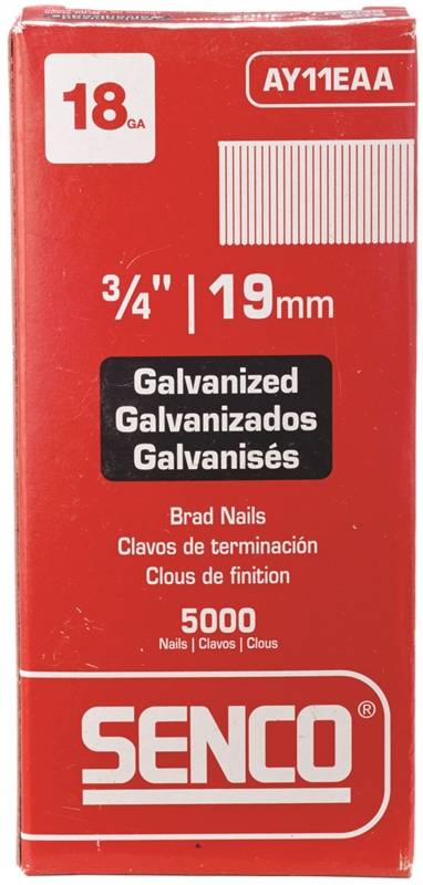 SENCO Senco AY11EAA Nail, 3/4 in L, 18, Steel, Electro-Galvanized, Brad, Slight Head, Smooth Shank