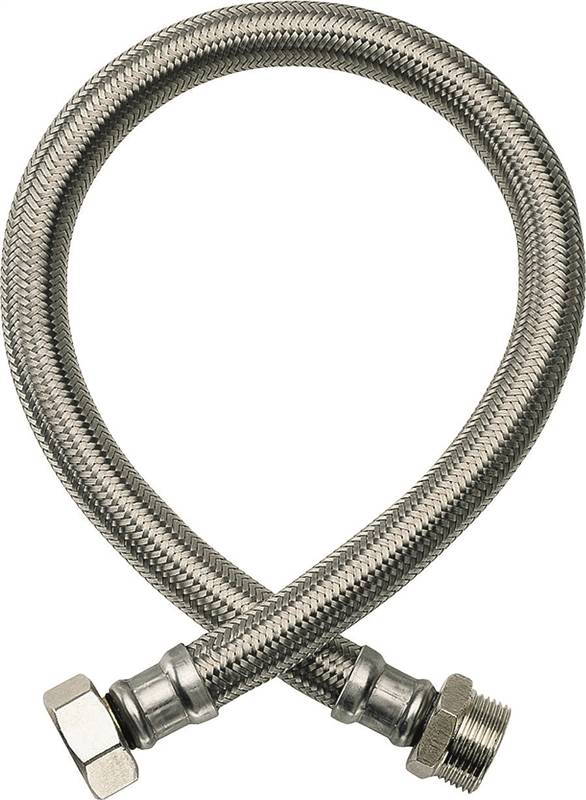FLUIDMASTER Fluidmaster B2H18 High-Flexible Water Heater Connector, 3/4 in, MIP x Compression, Stainless Steel, Nickel, 18 in L